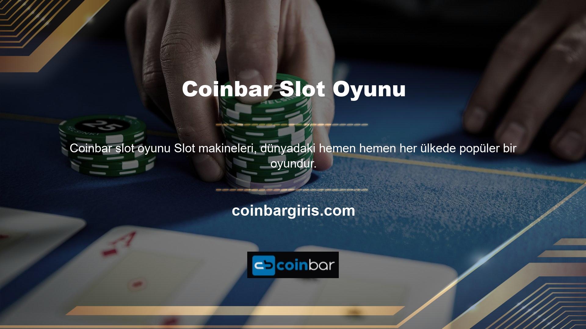 Coinbar, casino menüsünde oyun sağlayıcısına veya kategoriye göre listelenebilen slot oyunları sunmaktadır